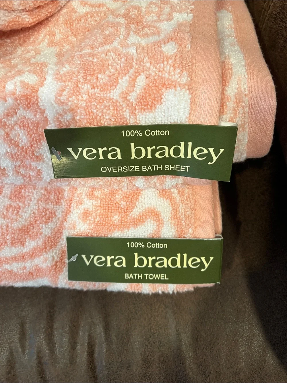Vera Bradley Peach and White Paisley Towel  Set
